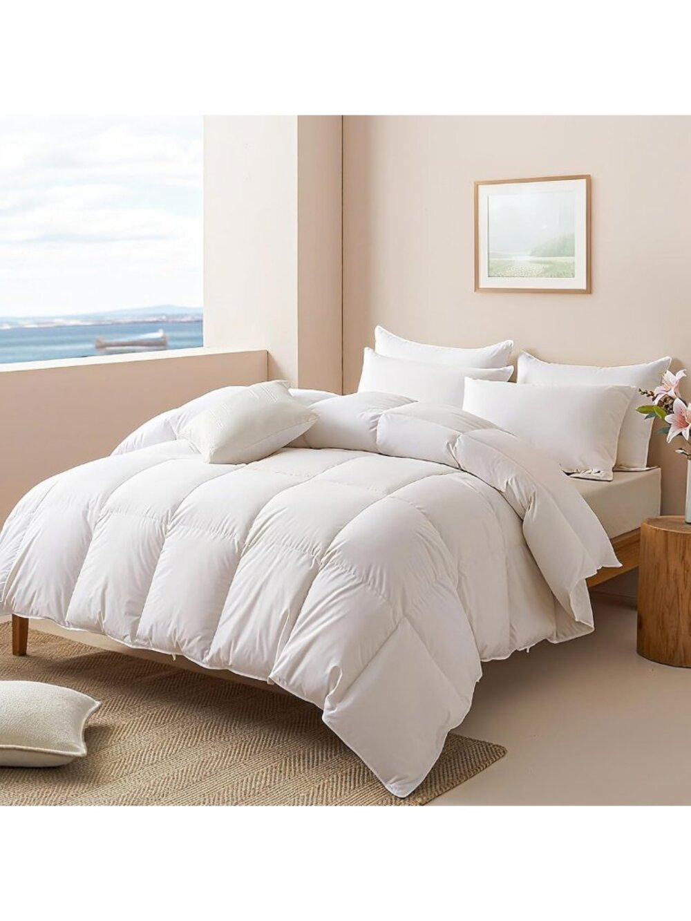 Cozy Queen Size Goose Feather Down Comforter, 90x90 Inch, Luxurious Warmth
